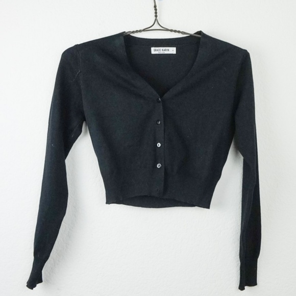 Grace Karin cropped black button cardigan - Picture 4 of 6
